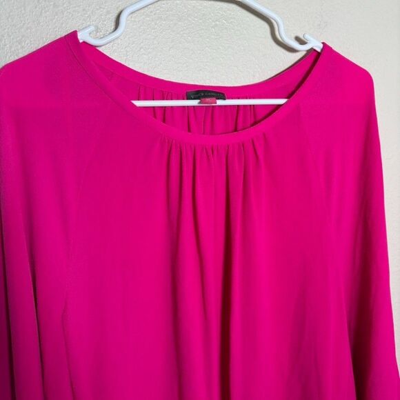 Vince Camuto Blouse Women's Medium Hot Pink Slouchy Round Neck Casual Top - Picture 2 of 10